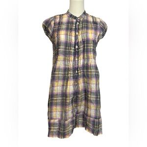 CP Shades X Gorsuch Linen Plaid Tunic Dress Size Small Made In USA Lagenlook